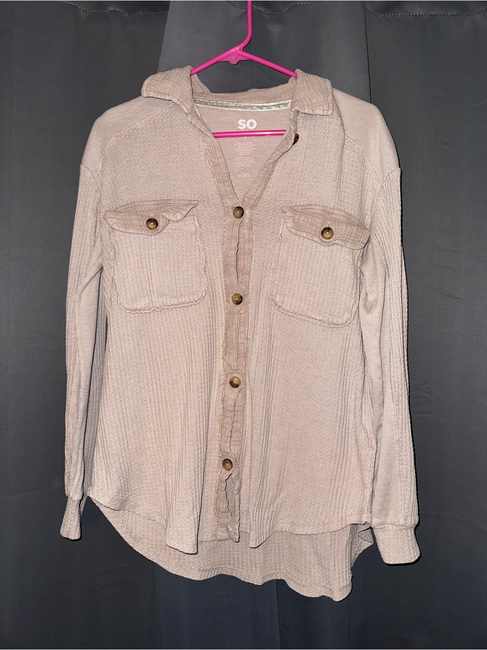 SO Women's Light Beige Waffle Button-Down Shirt